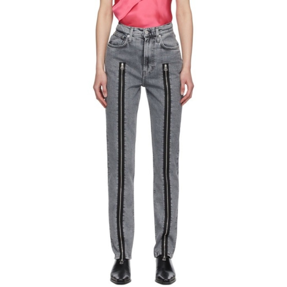 Helmut Lang Grey Zippered Femme Hi Spikes Jeans Size 24 Designer Contemporary